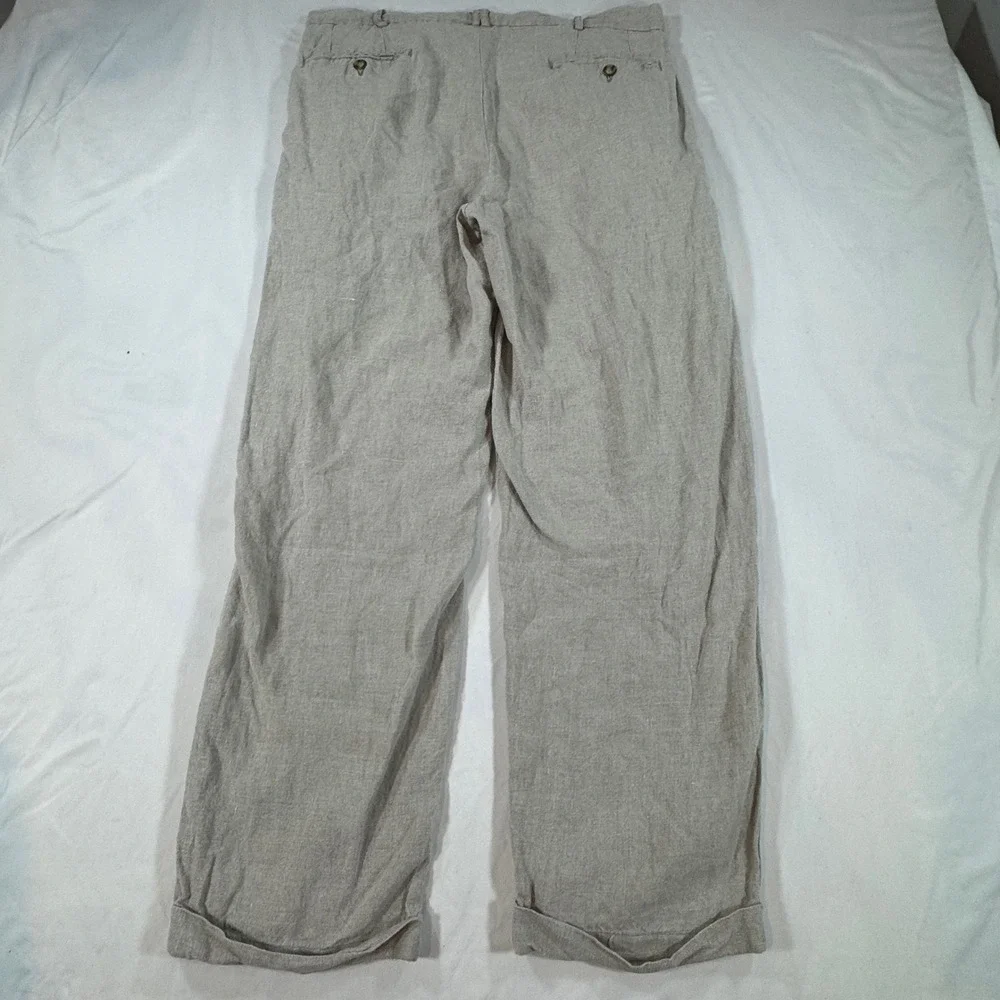 Zeidler & Zeidler 100% Linen Pleated Cuffed  Leg Pants Men's 36 Beige Oatmeal